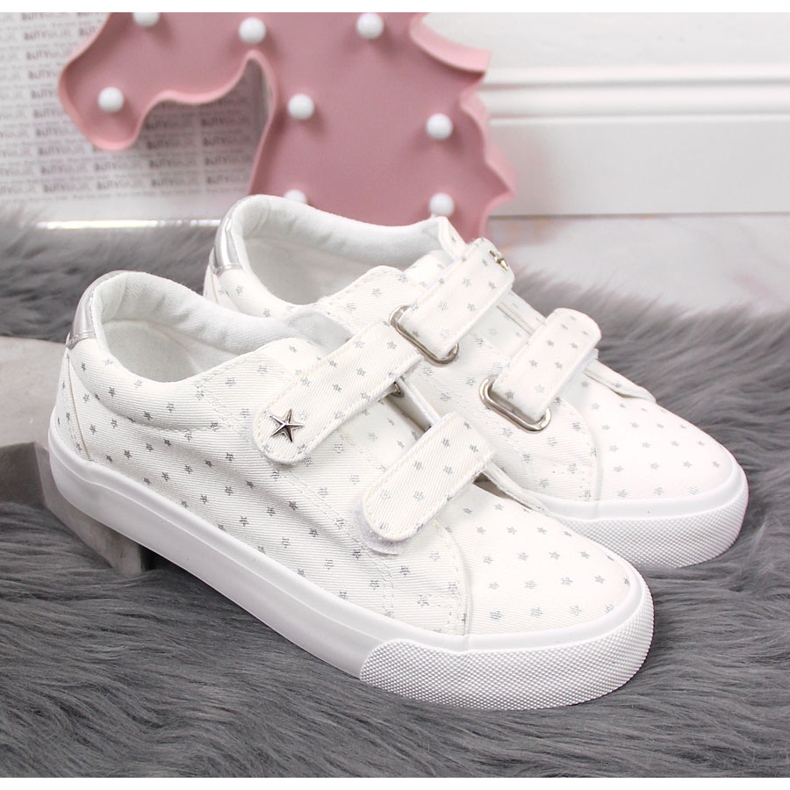 Deportivas de niña con velcros estrellas blancas del Atletico blanco 2