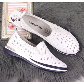 Zapatos sin cordones de mujer en piel calada, blanco T.Sokolski 5
