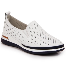 Zapatos sin cordones de mujer en piel calada, blanco T.Sokolski 2