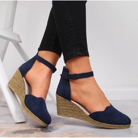 Sandalias mujer de piel con cuña azul marino Filippo 4