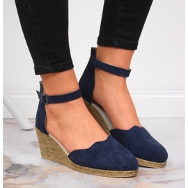 Sandalias mujer de piel con cuña azul marino Filippo 6