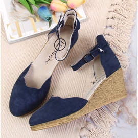 Sandalias mujer de piel con cuña azul marino Filippo 3