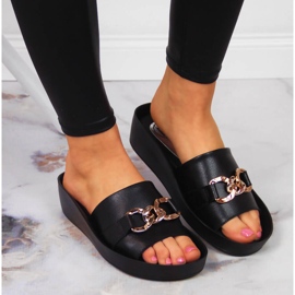 Babucha mujer negra de piel con cadena Filippo negro 6