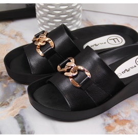 Babucha mujer negra de piel con cadena Filippo negro 3