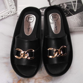 Babucha mujer negra de piel con cadena Filippo negro 4