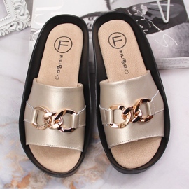 Babucha mujer de piel con cadena dorada Filippo dorado 3