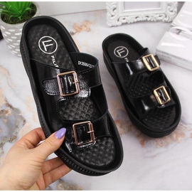 Babucha mujer en piel con hebillas negro Filippo 3