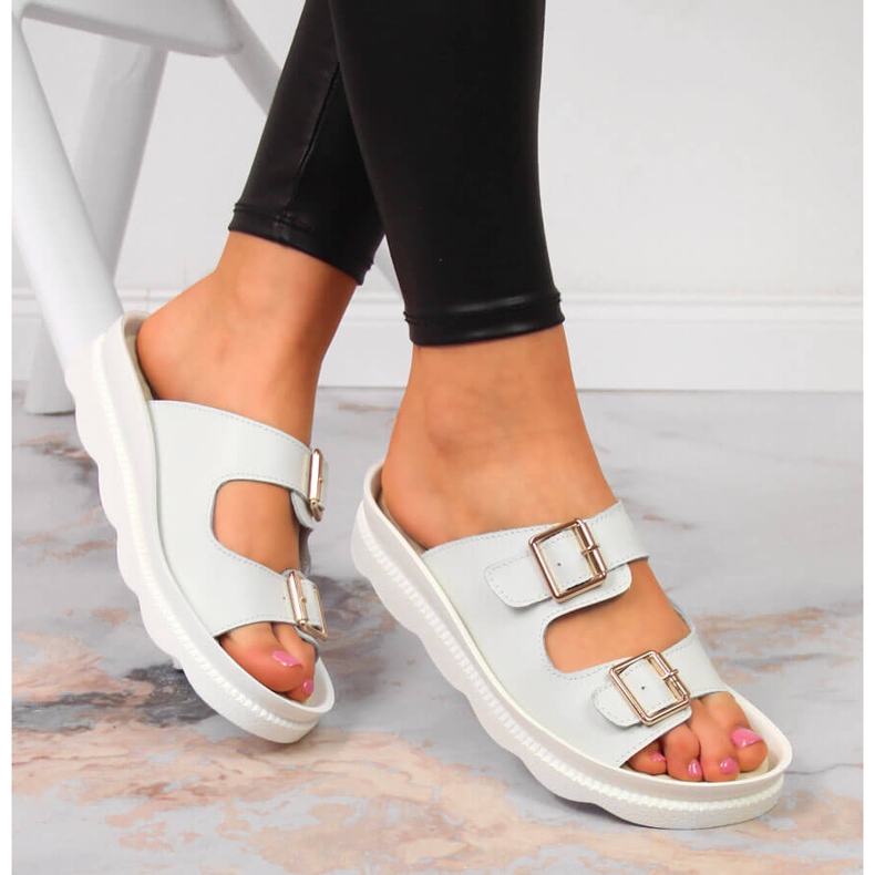 Babucha mujer en piel con hebillas blanco Filippo 1 Babucha mujer en piel con hebillas blanco Filippo 1