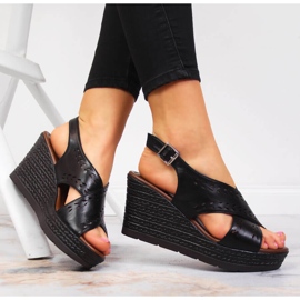 Sandalias mujer cuña negras Jezzi negro 4