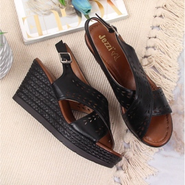 Sandalias mujer cuña negras Jezzi negro 2