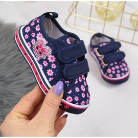 Deportivas atletico azul marino con velcros para niña rosa 1