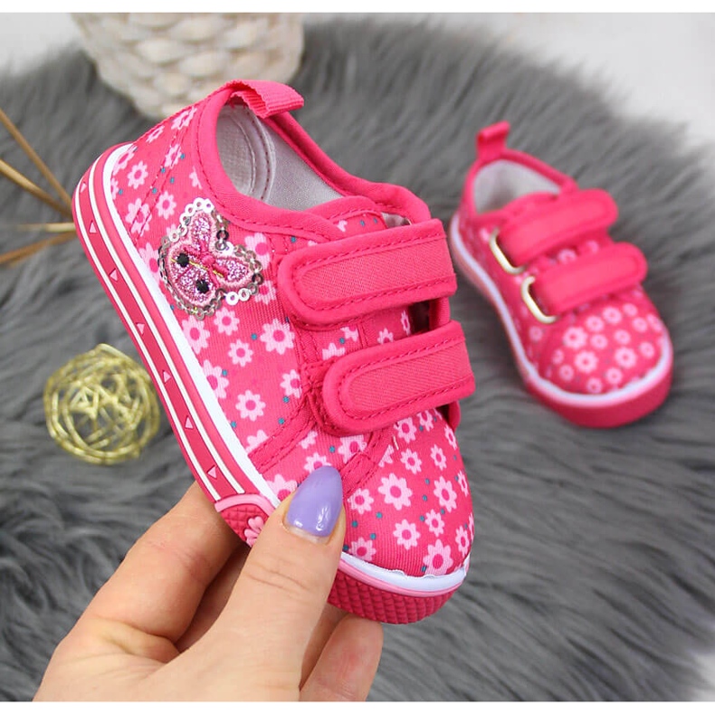 Deportivas de niña Atletico rosas con velcros y flores rosado 1