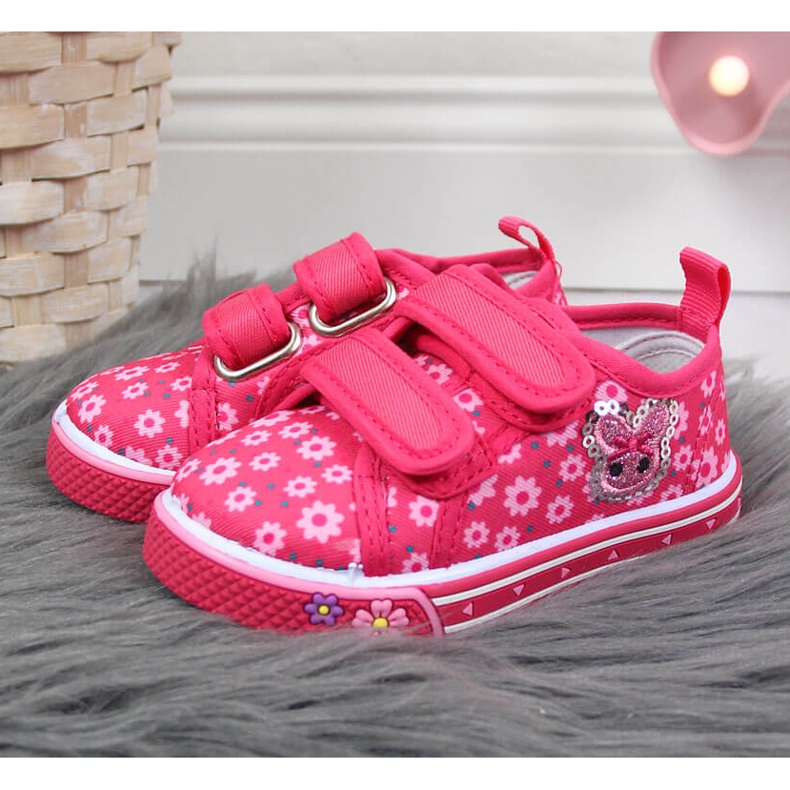 Deportivas de niña Atletico rosas con velcros y flores rosado 2