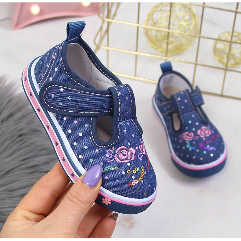 Deportivas de niña con velcro Lunares azul atletico azul marino 1