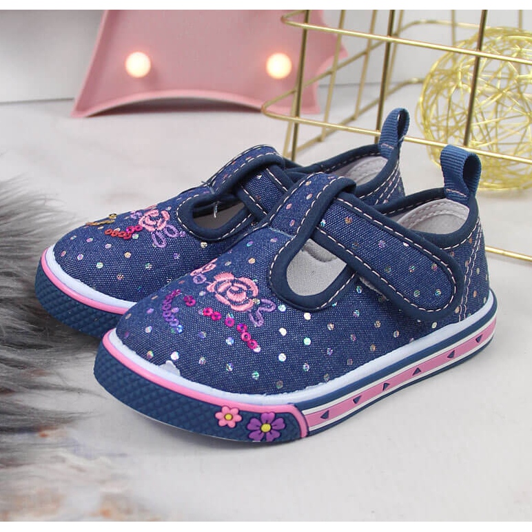 Deportivas de niña con velcro Lunares azul atletico azul marino 2