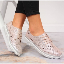 Zapatos mujer piel calados rosa perla Artiker rosado 1