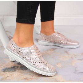 Zapatos mujer piel calados rosa perla Artiker rosado 2