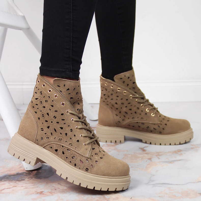 Botines mujer calados primavera piel beige Filippo 2