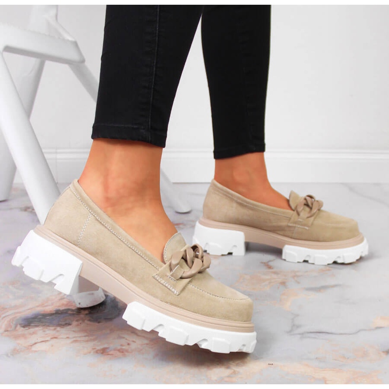 Zapatos de mujer de piel con cadenas beige Filippo 2