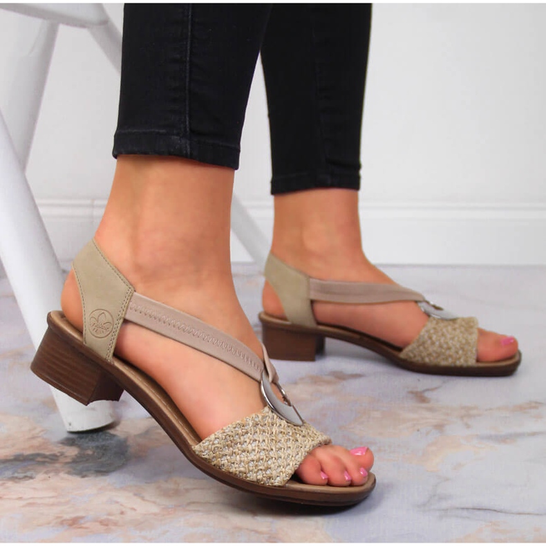 Sandalias mujer beige con tacón Rieker 62664-61 2
