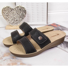 Negro Zapatillas de casa de mujer Inblu negras con velcro 5