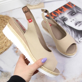 Sandalias mujer beige con cuña Big Star JJ276049 4