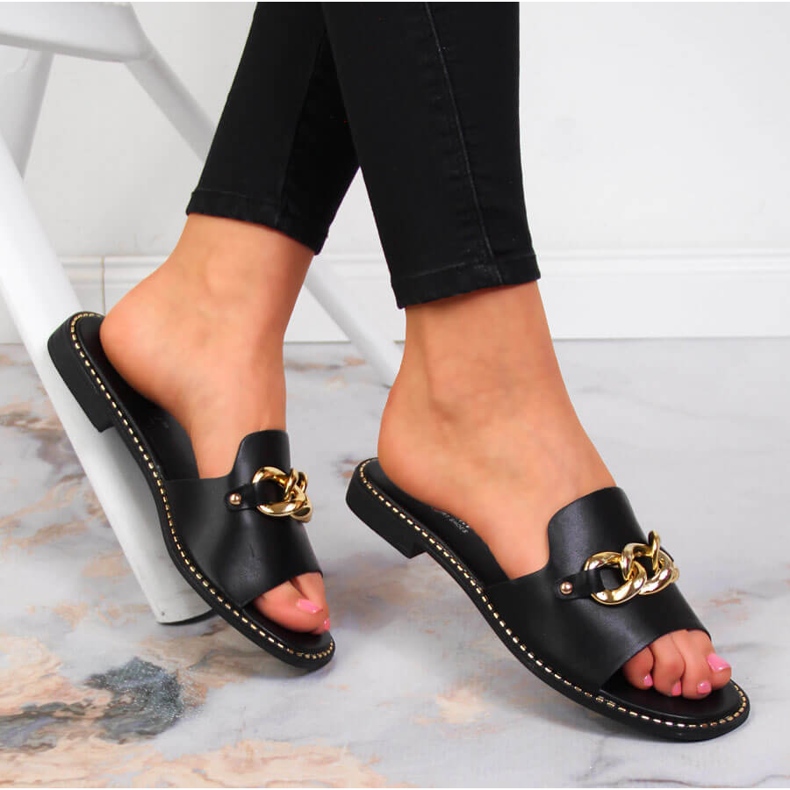 S.Barski Babuchas de mujer negras con cadena S. Barski negro 1