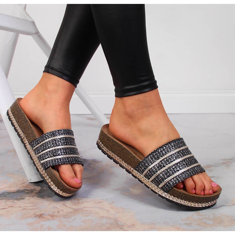 S.Barski Black S. Barski Chanclas negras de mujer con plataforma negro 1