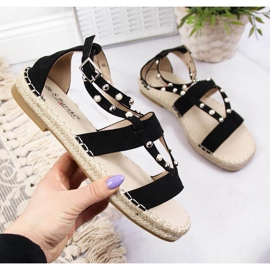 S.Barski Sandalias negras para mujer alpargatas con perlas de S. Barski negro 2
