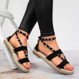 S.Barski Sandalias negras para mujer alpargatas con perlas de S. Barski negro 1