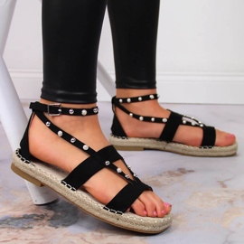 S.Barski Sandalias negras para mujer alpargatas con perlas de S. Barski negro 5