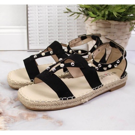 S.Barski Sandalias negras para mujer alpargatas con perlas de S. Barski negro 3
