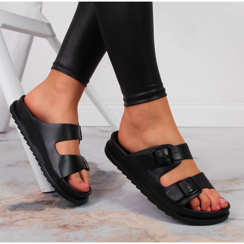 S.Barski Babuchas mujer de goma con hebillas negras S. Barski negro 1