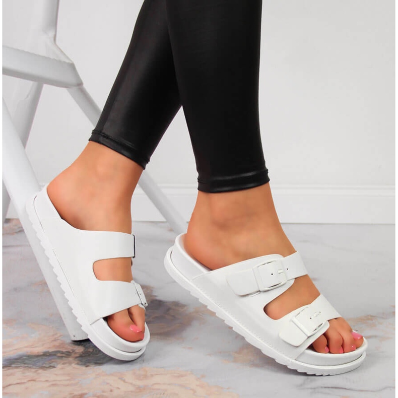 S.Barski Zapatillas casa de mujer de goma con hebillas blancas S. Barski blanco 1