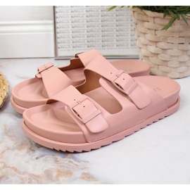 S.Barski Pantuflas de mujer de goma con hebillas rosa brillante S. Barski rosado 1
