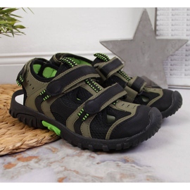 Sandalias de niño American Club kaki con velcros verde 2