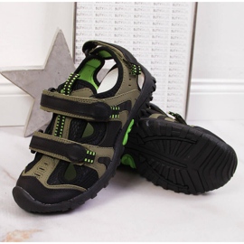 Sandalias de niño American Club kaki con velcros verde 3
