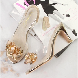Sandalias de mujer transparentes con piedras sabatina doradas dorado 5