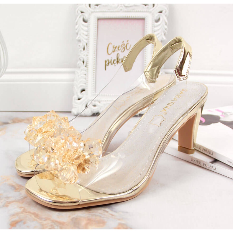 Sandalias de mujer transparentes con piedras sabatina doradas dorado 2