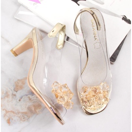 Sandalias de mujer transparentes con piedras sabatina doradas dorado 3