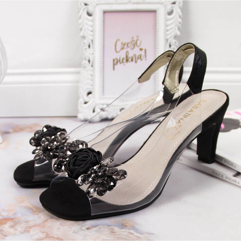 Sandalias de mujer transparentes con piedras Sabatina negras negro 2