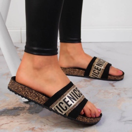Zapatillas de casa de mujer eVento negras con inscripciones. negro 5
