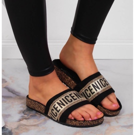 Zapatillas de casa de mujer eVento negras con inscripciones. negro 6