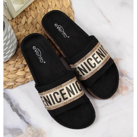 Zapatillas de casa de mujer eVento negras con inscripciones. negro 3
