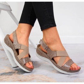 Sandalias mujer piel con elásticos cómodos Helios 100 beige 4