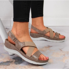 Sandalias mujer piel con elásticos cómodos Helios 100 beige 5