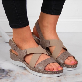 Sandalias mujer piel con elásticos cómodos Helios 100 beige 6
