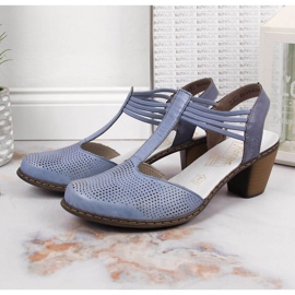 Sandalias de mujer de piel con elásticos Rieker 40988-12 azul 5