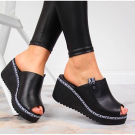 Babuchas de mujer de piel sobre cuña Artiker negra negro 5