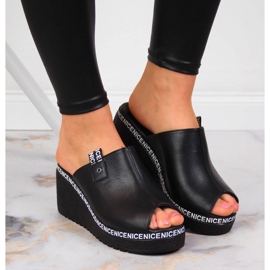 Babuchas de mujer de piel sobre cuña Artiker negra negro 7
